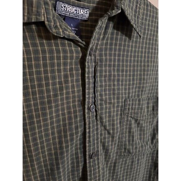 Vintage Structure Men’s Button Shirt L Cotton Green Flannel 90s Grunge - Picture 2 of 7